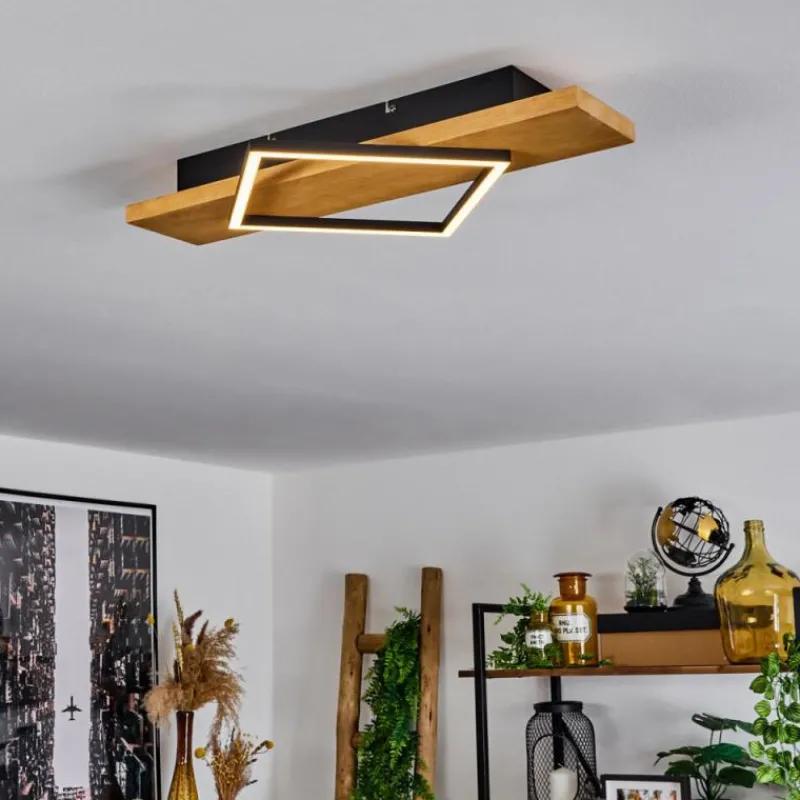 Luminaires Scandinaves-hofstein Plafonnier Pompu LED Bois clair, Noir, 1 lumière