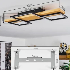 Luminaires Scandinaves-hofstein Plafonnier Pompu LED Bois clair, Noir, 1 lumière