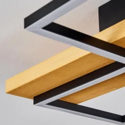 Luminaires Scandinaves-hofstein Plafonnier Pompu LED Bois clair, Noir, 1 lumière