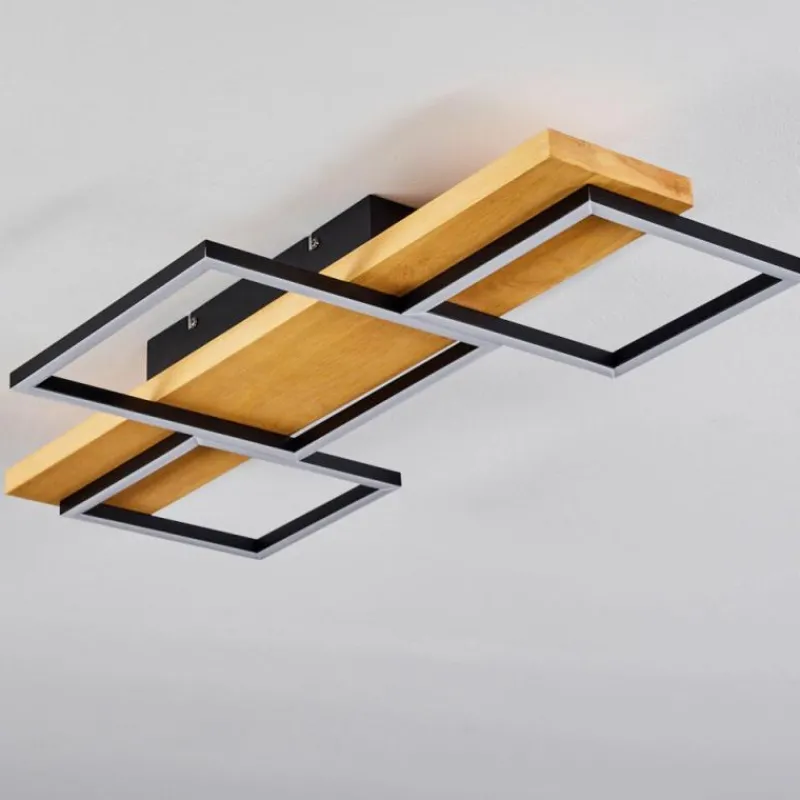 Luminaires Scandinaves-hofstein Plafonnier Pompu LED Bois clair, Noir, 1 lumière