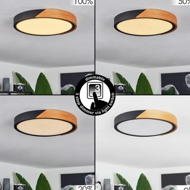 hofstein Plafonnier Pontchardon LED Brun, Noir, 1 lumière