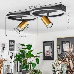 hofstein Plafonnier Reboleiro LED Noir, 3 lumières* Éclairage Led