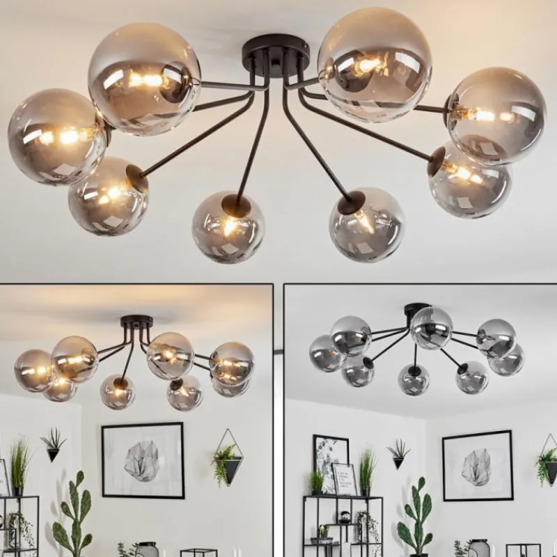 Suspension Verre Fumé-hofstein Plafonnier Remaisnil Noir, 8 lumières