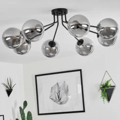 Suspension Verre Fumé-hofstein Plafonnier Remaisnil Noir, 8 lumières