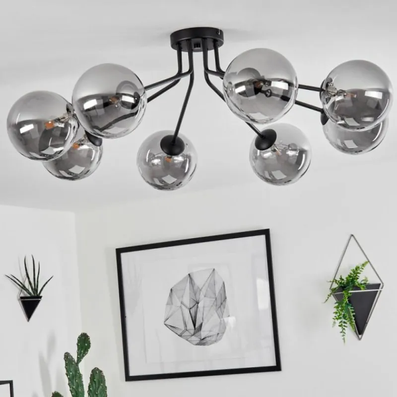 Suspension Verre Fumé-hofstein Plafonnier Remaisnil Noir, 8 lumières