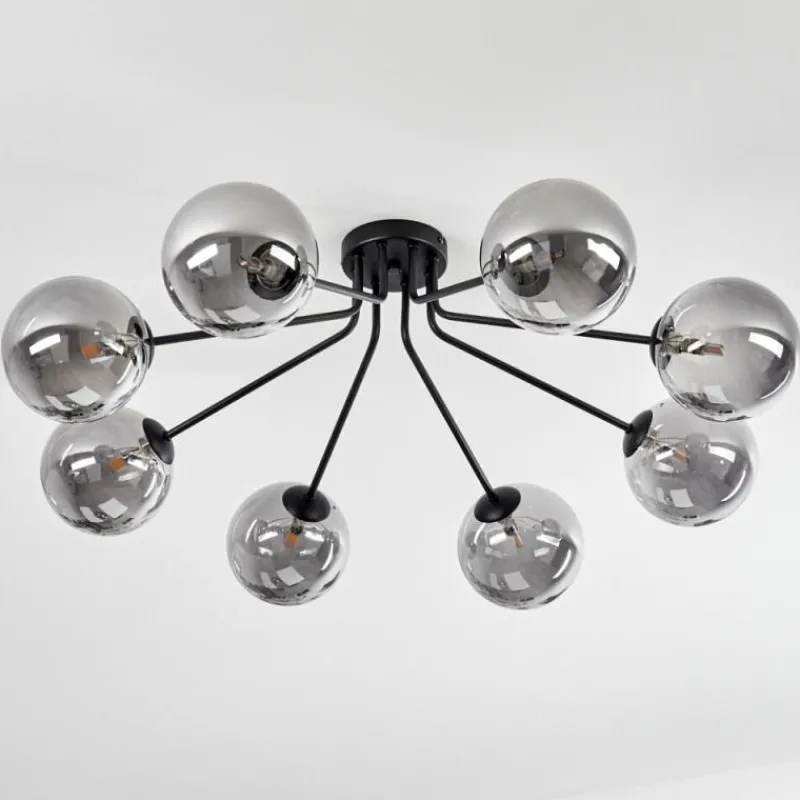 Suspension Verre Fumé-hofstein Plafonnier Remaisnil Noir, 8 lumières
