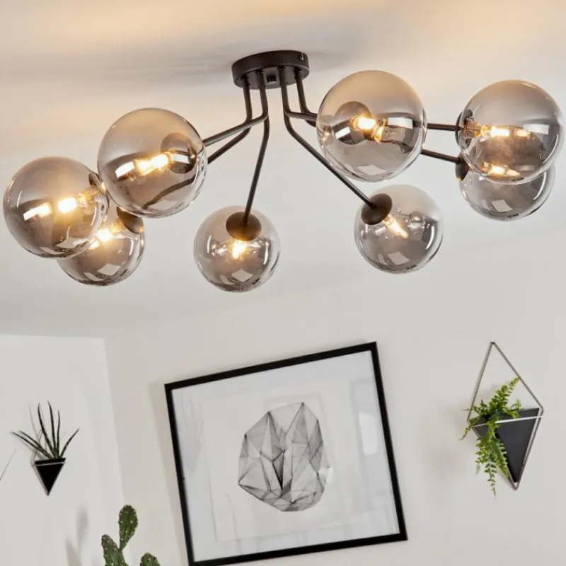 Suspension Verre Fumé-hofstein Plafonnier Remaisnil Noir, 8 lumières