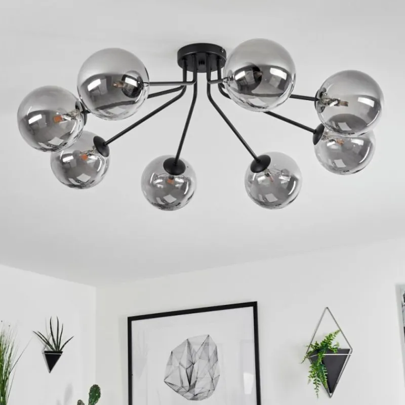 Suspension Verre Fumé-hofstein Plafonnier Remaisnil Noir, 8 lumières