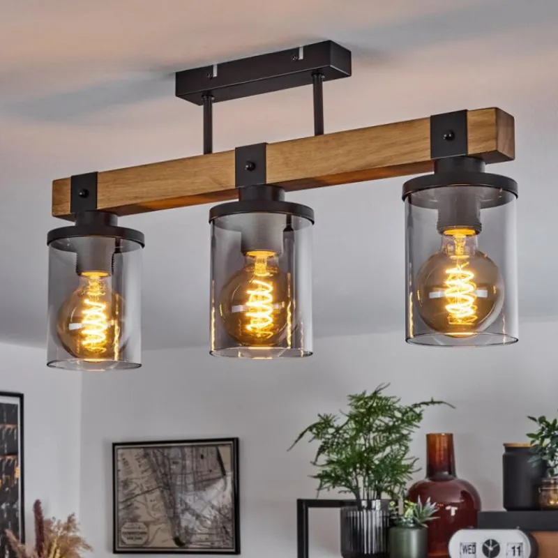 Luminaires Scandinaves-hofstein Plafonnier Roxa Bois clair, Noir, 3 lumières