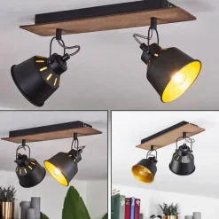 Lampes Dorées-hofstein Plafonnier Safari Chrome, Bois foncé, Noir, 2 lumières