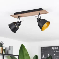 Lampes Dorées-hofstein Plafonnier Safari Chrome, Bois foncé, Noir, 2 lumières