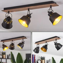 Lampes Dorées-hofstein Plafonnier Safari Chrome, Bois foncé, Noir, 3 lumières