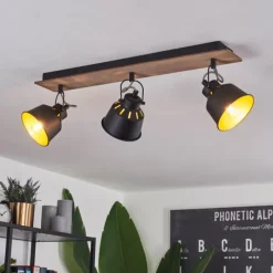 Lampes Dorées-hofstein Plafonnier Safari Chrome, Bois foncé, Noir, 3 lumières