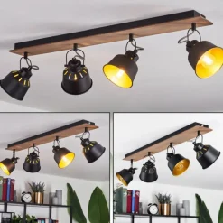 Lampes Dorées-hofstein Plafonnier Safari Chrome, Bois foncé, Noir, 4 lumières