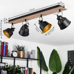 Lampes Dorées-hofstein Plafonnier Safari Chrome, Bois foncé, Noir, 4 lumières