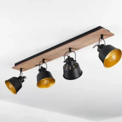 Lampes Dorées-hofstein Plafonnier Safari Chrome, Bois foncé, Noir, 4 lumières