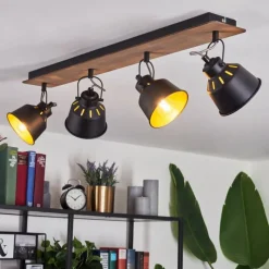 Lampes Dorées-hofstein Plafonnier Safari Chrome, Bois foncé, Noir, 4 lumières