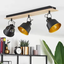 Lampes Dorées-hofstein Plafonnier Safari Chrome, Bois clair, Noir, 3 lumières