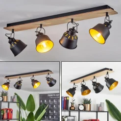 Lampes Dorées-hofstein Plafonnier Safari Chrome, Bois clair, Noir, 4 lumières