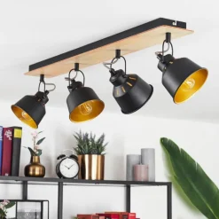 Lampes Dorées-hofstein Plafonnier Safari Chrome, Bois clair, Noir, 4 lumières