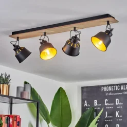 Lampes Dorées-hofstein Plafonnier Safari Chrome, Bois clair, Noir, 4 lumières