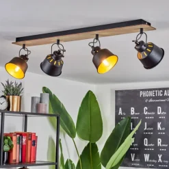 Lampes Dorées-hofstein Plafonnier Safari Chrome, Bois clair, Noir, 4 lumières