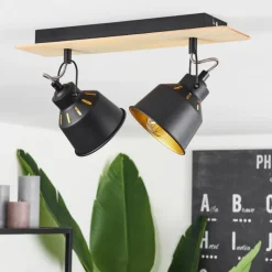 Lampes Dorées-hofstein Plafonnier Safari Chrome, Bois clair, Noir, 2 lumières