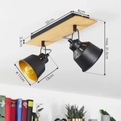 Lampes Dorées-hofstein Plafonnier Safari Chrome, Écru, Noir, 2 lumières