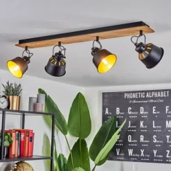 Lampes Dorées-hofstein Plafonnier Safari Chrome, Écru, Noir, 4 lumières