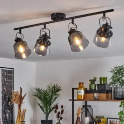 Suspension Verre Fumé-hofstein Plafonnier Safari Noir, 4 lumières