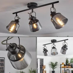 Suspension Verre Fumé-hofstein Plafonnier Safari Noir, 3 lumières