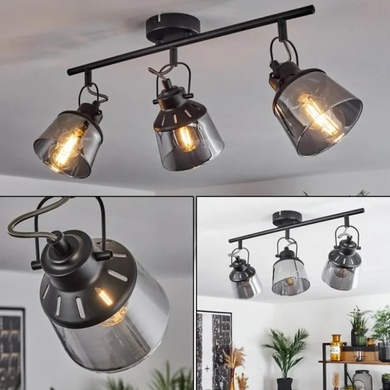 Suspension Verre Fumé-hofstein Plafonnier Safari Noir, 3 lumières