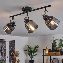 Suspension Verre Fumé-hofstein Plafonnier Safari Noir, 3 lumières