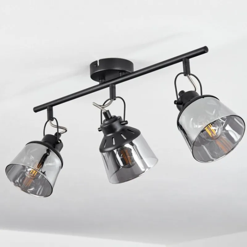 Suspension Verre Fumé-hofstein Plafonnier Safari Noir, 3 lumières