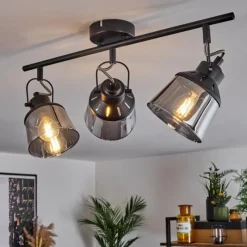 Suspension Verre Fumé-hofstein Plafonnier Safari Noir, 3 lumières