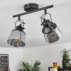 Suspension Verre Fumé-hofstein Plafonnier Safari Noir, 2 lumières