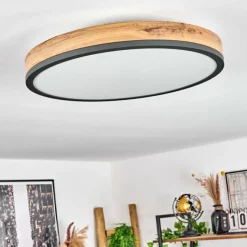 Luminaires Scandinaves-hofstein Plafonnier Salmi LED Anthracite, Brun, Couleur bois, Noir, 1 lumière, Télécommandes