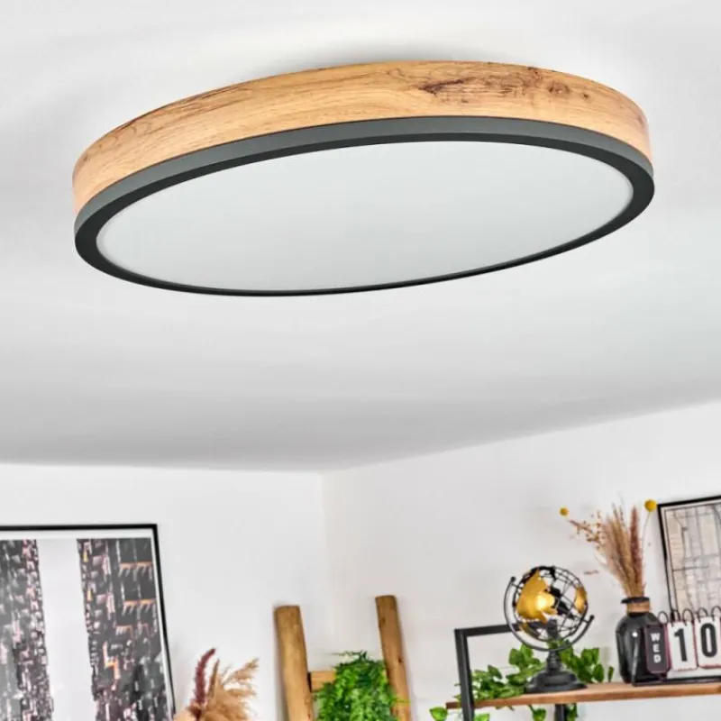 Luminaires Scandinaves-hofstein Plafonnier Salmi LED Anthracite, Brun, Couleur bois, Noir, 1 lumière, Télécommandes