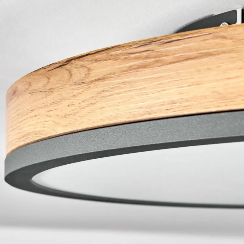 Luminaires Scandinaves-hofstein Plafonnier Salmi LED Anthracite, Brun, Couleur bois, Noir, 1 lumière, Télécommandes