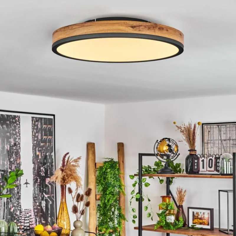 Luminaires Scandinaves-hofstein Plafonnier Salmi LED Anthracite, Brun, Couleur bois, Noir, 1 lumière, Télécommandes