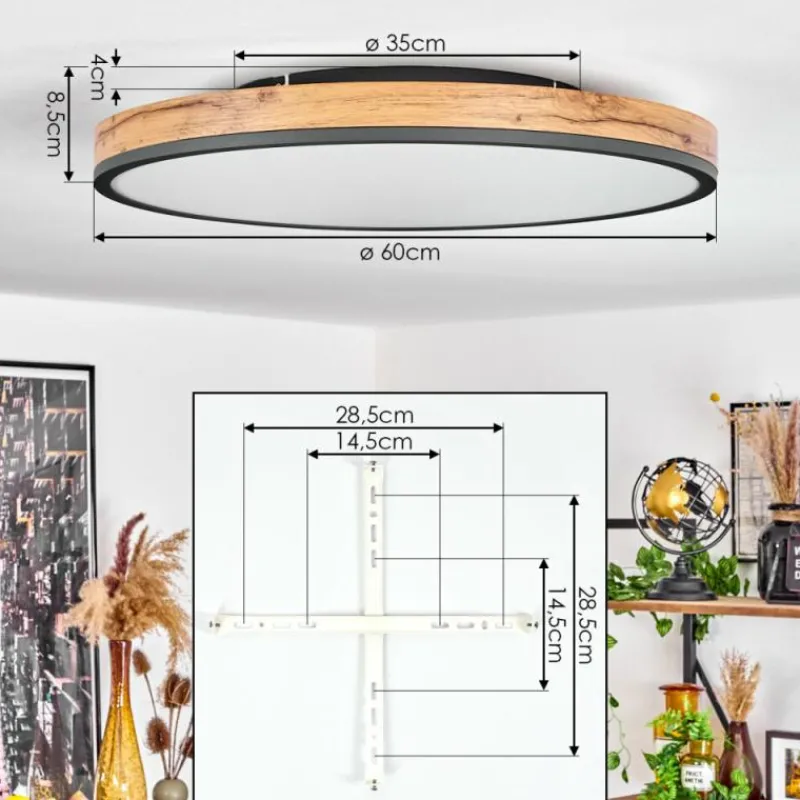 Luminaires Scandinaves-hofstein Plafonnier Salmi LED Anthracite, Brun, Couleur bois, Noir, 1 lumière, Télécommandes