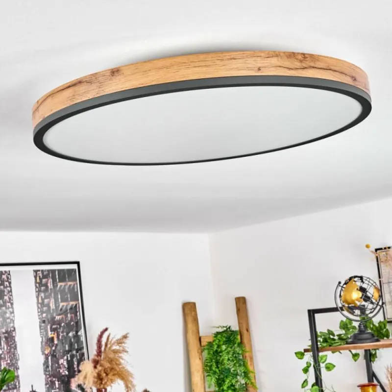 Luminaires Scandinaves-hofstein Plafonnier Salmi LED Anthracite, Brun, Couleur bois, Noir, 1 lumière, Télécommandes