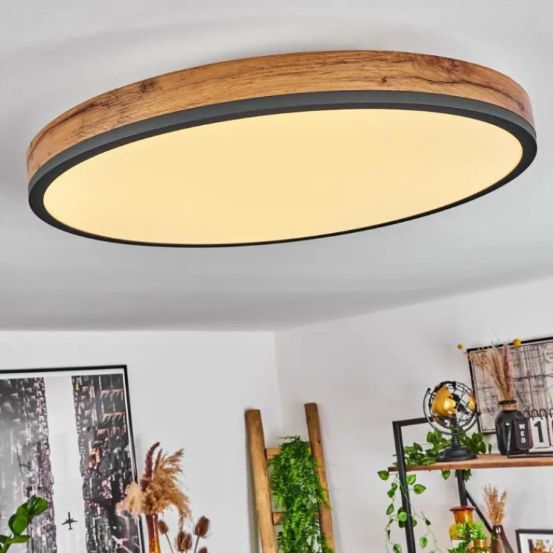 Luminaires Scandinaves-hofstein Plafonnier Salmi LED Anthracite, Brun, Couleur bois, Noir, 1 lumière, Télécommandes