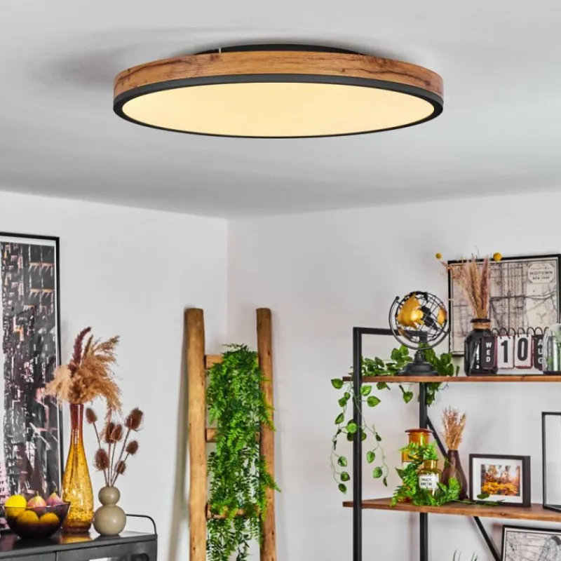 Luminaires Scandinaves-hofstein Plafonnier Salmi LED Anthracite, Brun, Couleur bois, Noir, 1 lumière, Télécommandes