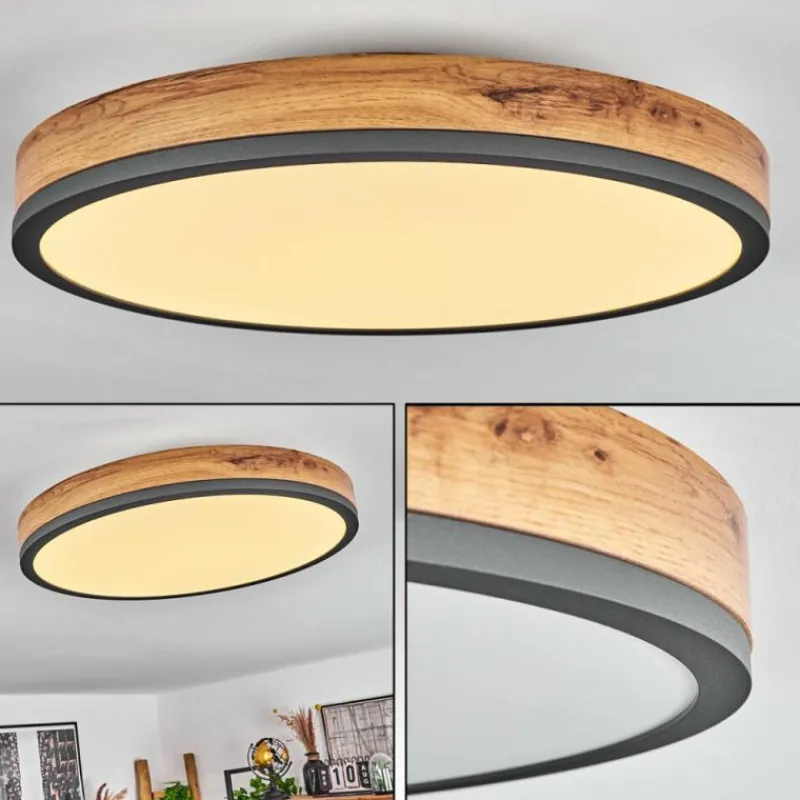 Luminaires Scandinaves-hofstein Plafonnier Salmi LED Anthracite, Brun, Couleur bois, 1 lumière