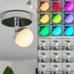 hofstein Plafonnier Sanchequias LED Chrome, 1 lumière, Télécommandes, Changeur de couleurs
