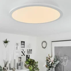 hofstein Plafonnier Sani LED Blanc, 1 lumière, Télécommandes, Changeur de couleurs