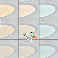 hofstein Plafonnier Sani LED Blanc, 1 lumière, Télécommandes, Changeur de couleurs