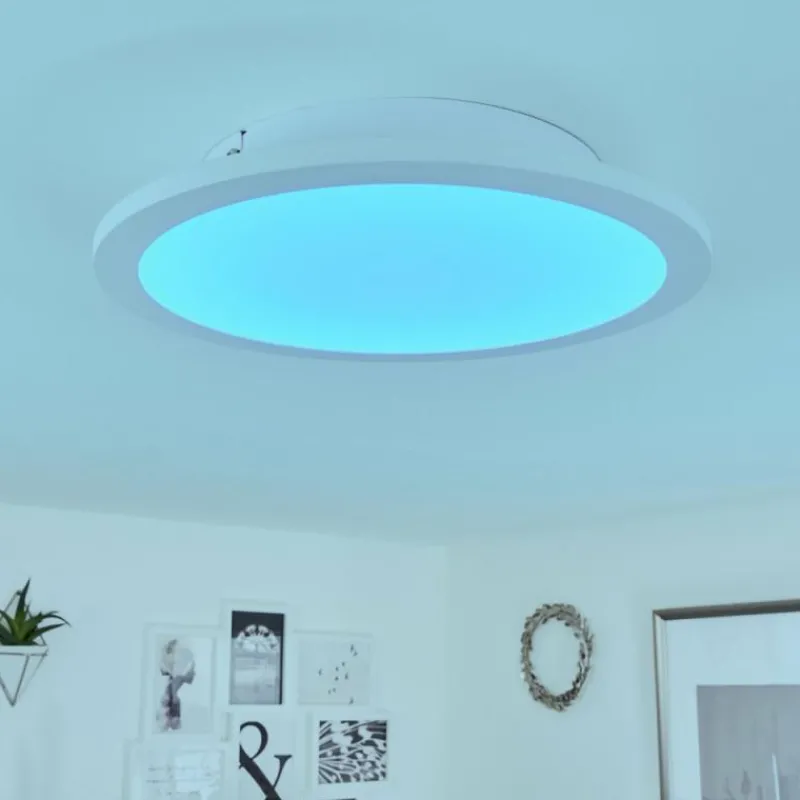 hofstein Plafonnier Sani LED Blanc, 1 lumière, Télécommandes, Changeur de couleurs