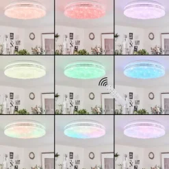 hofstein Plafonnier Savardeix LED Chrome, Blanc, 1 lumière, Télécommandes, Changeur de couleurs